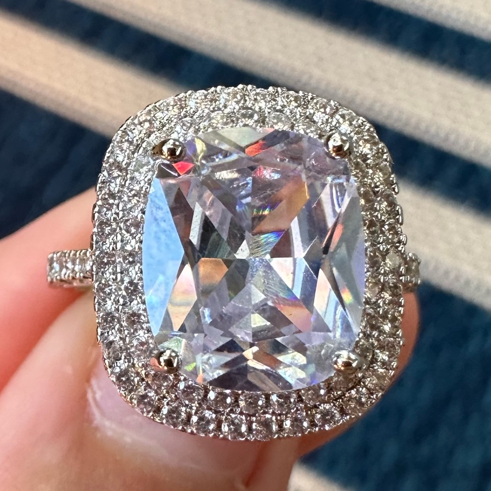 Sterling 925 Silver Square Diamond Ring